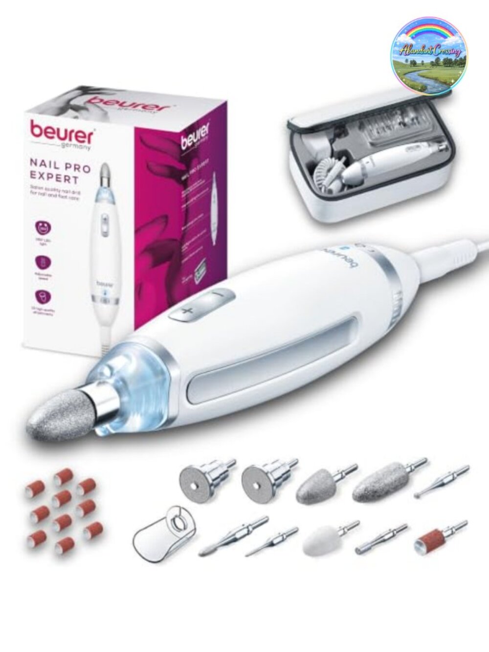 Professional Electric Nail Drill Kit with 10 Attachments and Sanding Bands, LED